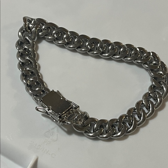 Silver-tone Men’s Chain Bracelet with Rhinestones - Picture 5 of 9